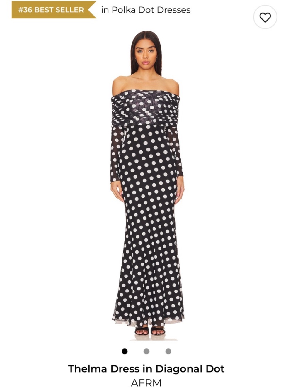 AFRM Off-Shoulder Black and White Polka Dot Maxi Dress